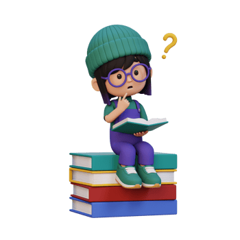 3D girl character get confused when reading a book png