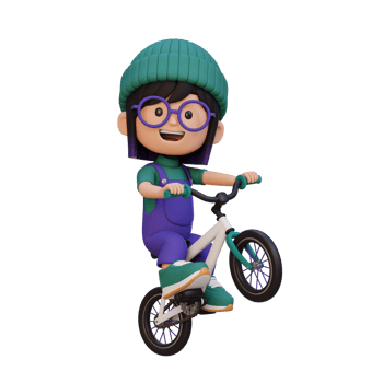 3D girl character ride bike go to school png