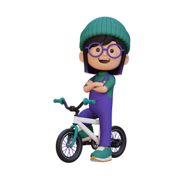 3D girl character ride bike go to school png