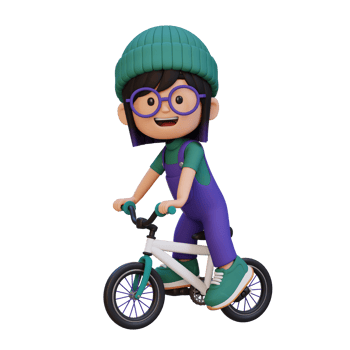 3D girl character ride bike go to school png