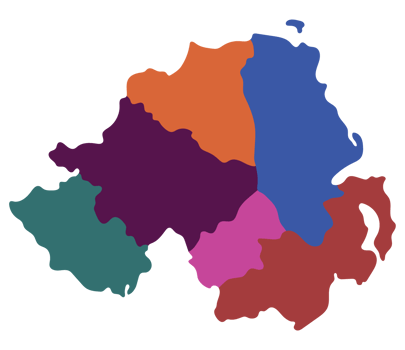 Northern Ireland map. Map of Northern Ireland divided into six main regions png
