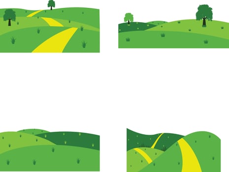 Field Green Hills Icon With Aesthetic Cartoon Design Concept. Vector Illustration Set.