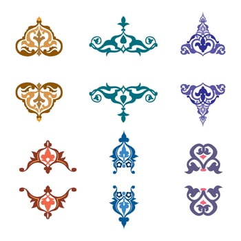Vintage floral calligraphic floral vignette scroll corners ornamental design elements set isolated illustration vector