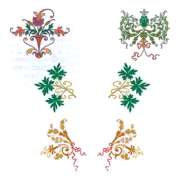 Vintage floral calligraphic floral vignette scroll corners ornamental design elements set isolated illustration vector