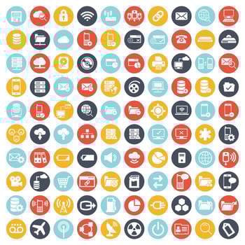 Technology, connection, cloud computing, website and mobile application symbol collection. Flat icon vector illustration