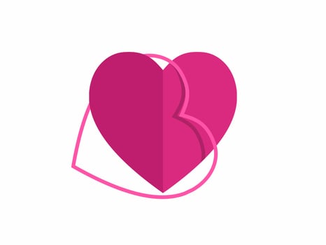 Dark pink paper cut heart with line heart around loop. Vector paper art illustration