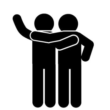 stick figure vector illustration, stick man, friendship pictogram, people hugging, holding hands