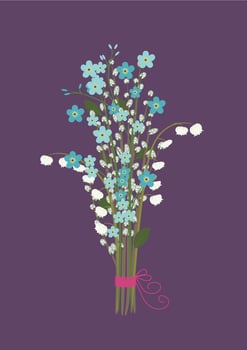 Spring flowers bouquet. dark backgound vector illustration