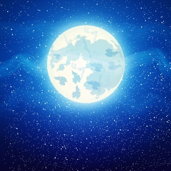 Full moon close up and around the stars with fog on dark blue background, vector illustration