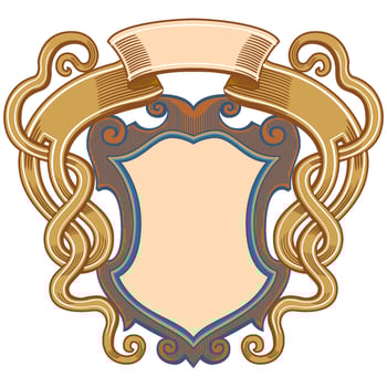 Vintage traditional realistic black and color Crests Ribbons Frames set on white background isolated vector illustration