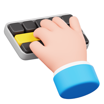 Hand typing on keyboard isolated. Human hand gesture cartoon icon. 3D Illustration. png