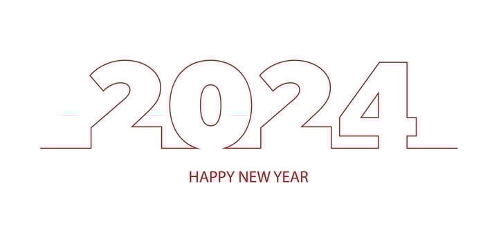 Happy new year 2024 with flat line design vector