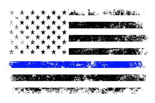 Thin Blue Line With USA Flag. Vintage American Police Support Flag PNG