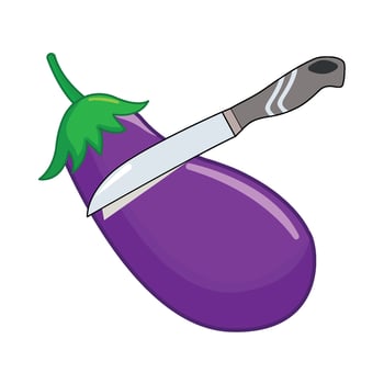 eggplant slice with knife illustration vector