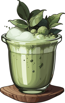 AI generated Matcha Drink in Glass Cup Cartoon png