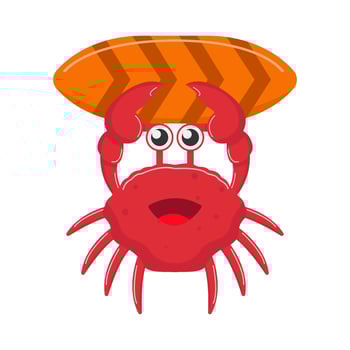 crab with surfing board illustration vector