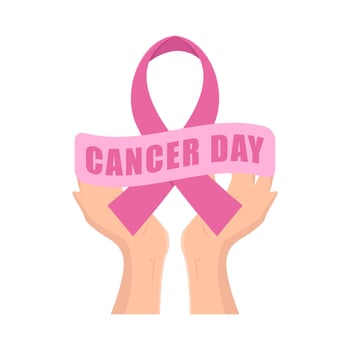 ribbon cancer day  in hand illustration vector
