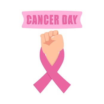 ribbon cancer day in hand illustration vector