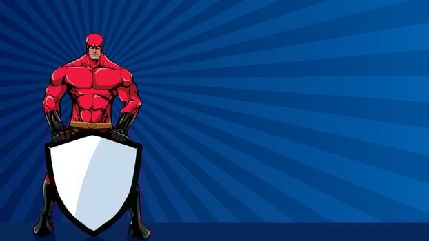 Superhero Holding Shield Ray Light Horizontal vector