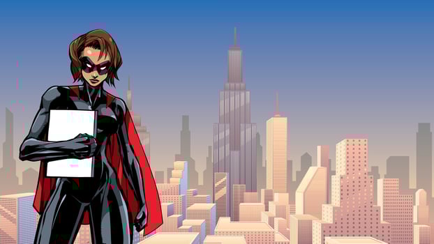 Superheroine Holding Book in City vector