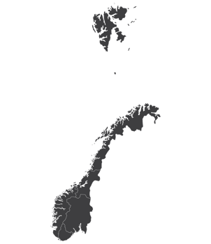 Norway map. Map of Norway divided into six main regions in grey color png