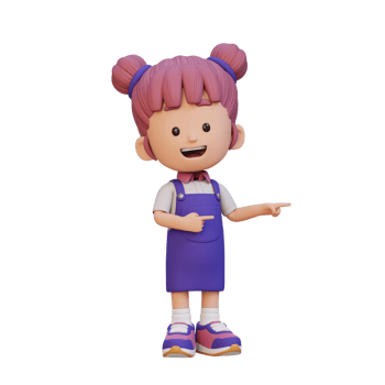 3D cute girl pointing hand to the side png