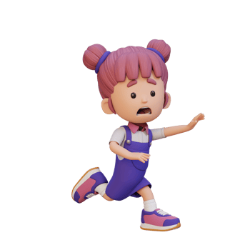 3D cute girl scary run png