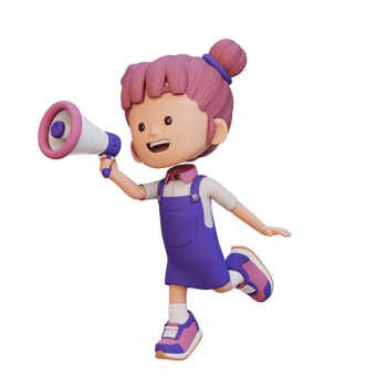 3D cute girl Character jumping and talking on Megaphone png