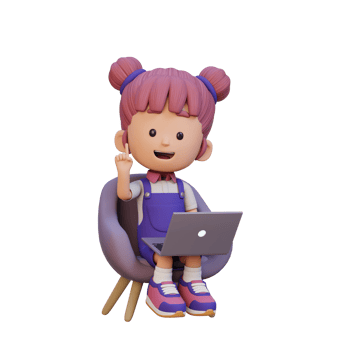 3D girl Character working on a Laptop png