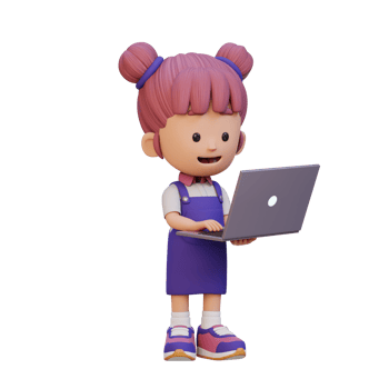3D girl Character working on a Laptop png