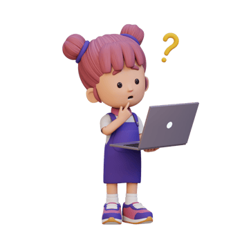 3D cute girl character confused on a laptop png