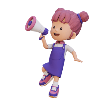 3D cute girl Character jumping and talking on Megaphone png