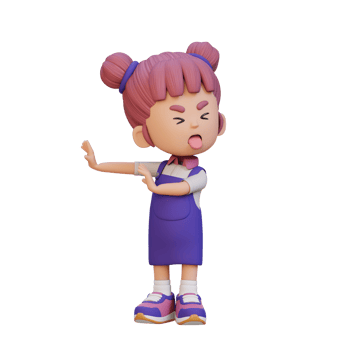 3D cute girl character rejection pose png