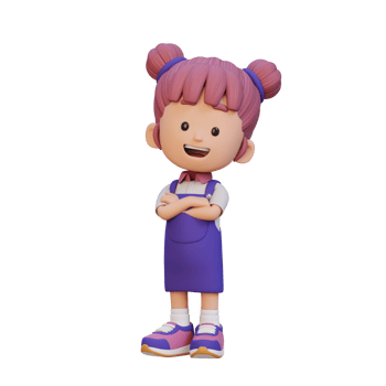 3D cute girl character in confident pose crossed hand png