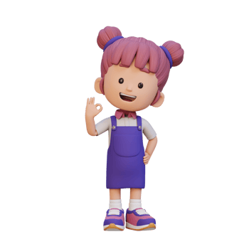 3D cute girl give ok sign png