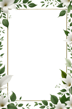 AI generated Leaf With White Flower Border Frame PNG Transparent Background