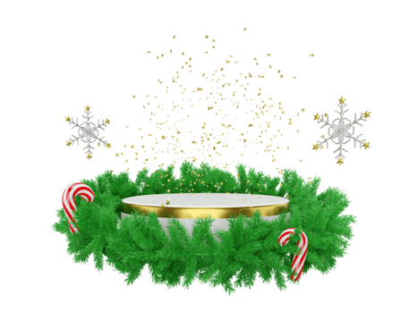 3d cylinder stage podium empty with wreath pine leaves, candy cane, snowflake. merry christmas and happy new year, 3d render illustration png