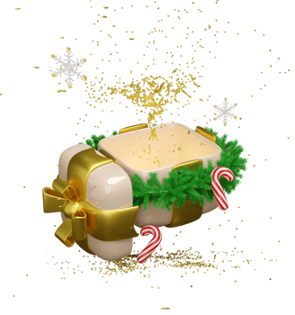 3d open gift box empty with wreath pine leaves, candy cane, snowflake. merry christmas and happy new year, 3d render illustration png