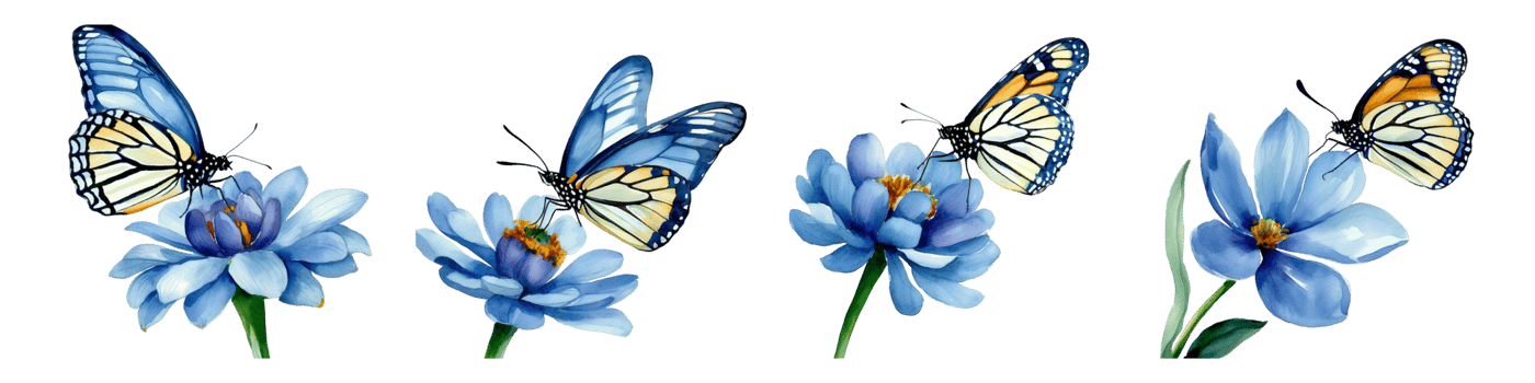 AI generated Set Watercolor butterfly on flower isolated on white background. png
