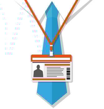 Man white shirt with blue tie and badge. vector illustration in flat design