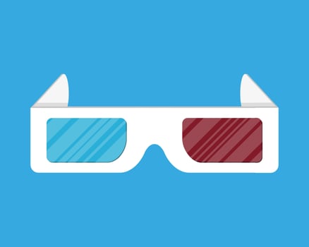 Cinema paper stereo 3d glasses. vector illustration in flat style on blue background