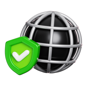Web browser with protection shield and check mark isolated. Computer network security icon. 3D illustration png
