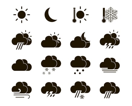 Weather icons in black and white. vector illustration