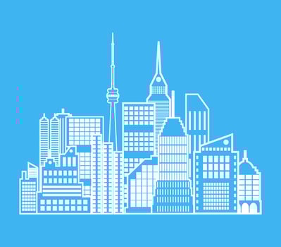 Modern City View. Cityscape with office and residental buildings, television tower. vector illustration in flat style