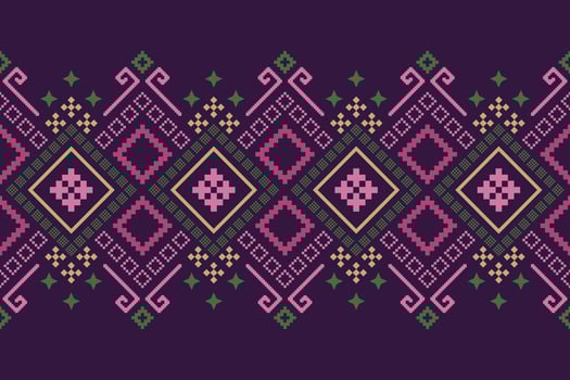 Purple cross stitch traditional ethnic pattern paisley flower Ikat background abstract Aztec African Indonesian Indian seamless pattern for fabric print cloth dress carpet curtains and sarong vector