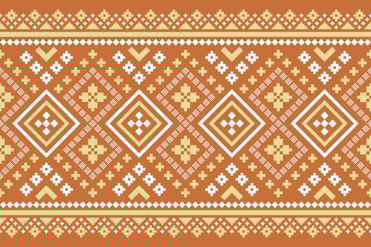 Orange vintages cross stitch traditional ethnic pattern paisley flower Ikat background abstract Aztec African Indonesian Indian seamless pattern for fabric print cloth dress carpet curtains and sarong vector