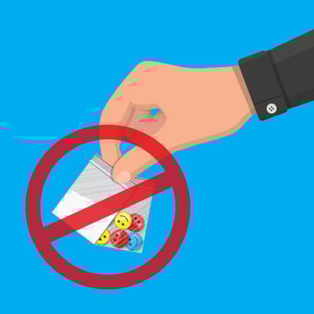 Hand of the drug dealer holding bag of narcotic pills and cocaine. Anti-drug concept. Vector illustration in flat style