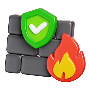 Firewall with protection shield and Fire isolated. Computer network security icon. 3D illustration png