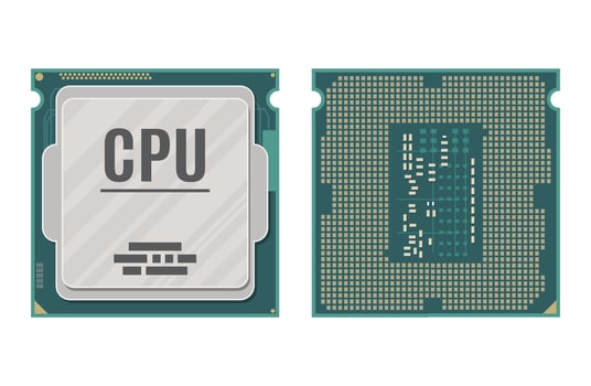 Computer processor isolated on white. PC hardware. Components for personal computer. CPU icon. Vector illustration in flat style