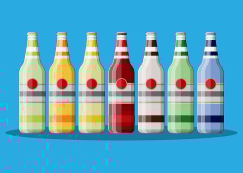Bottle of carbonated drink or juice. Alcohol drink. Fruit cocktail. Vector illustration in flat style